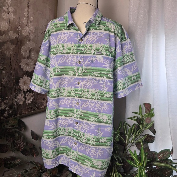 Columbia Other - Columbia PFG Mens XL Purple Green Tropical Fish Bamboo Fishing Shirt FM1039